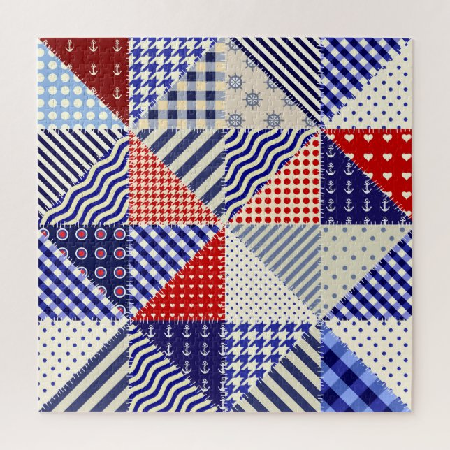 Retro Patchwork Triangles Nautical Style Jigsaw Puzzle (Vertical)