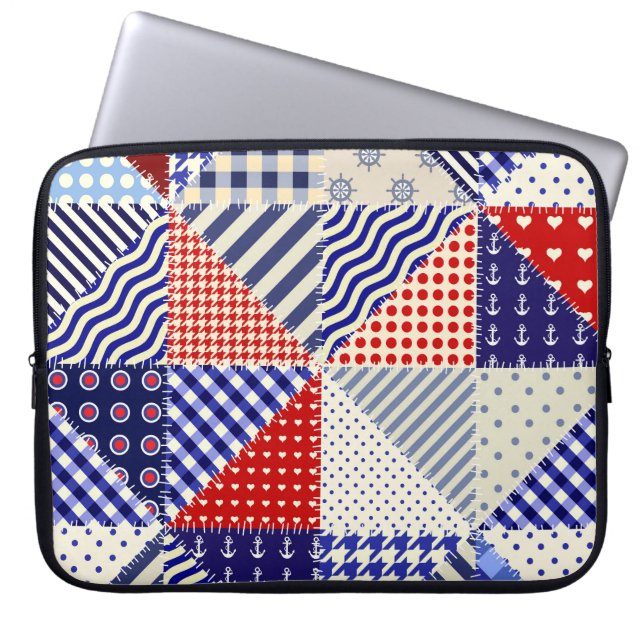 Retro Patchwork Triangles Nautical Style Laptop Sleeve (Front)