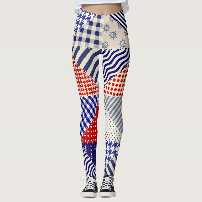 Retro Patchwork Triangles Nautical Style Leggings (Front)