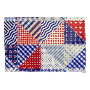 Retro Patchwork Triangles Nautical Style Pillowcase