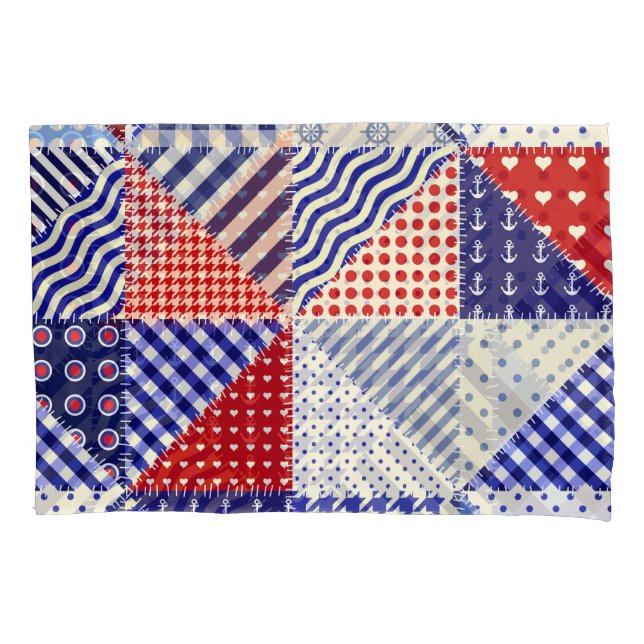 Retro Patchwork Triangles Nautical Style Pillowcase (Front)