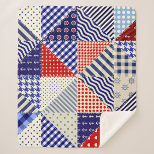 Retro Patchwork Triangles Nautical Style Sherpa Blanket