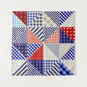 Retro Patchwork Triangles Nautical Style Tapestry