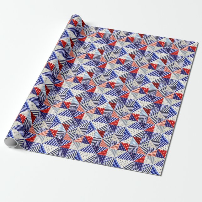Retro Patchwork Triangles Nautical Style Wrapping Paper (Unrolled)