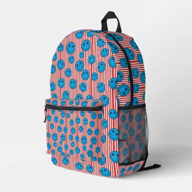 Retro Patriot Smiley Face Printed Backpack (Back Corner Right)