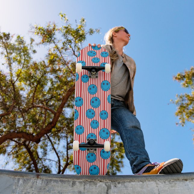 Retro Patriot Smiley Face Skateboard (Outdoor 1)