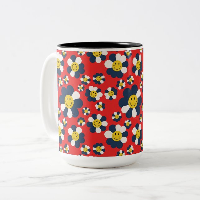 Retro Patriot Smiley Face Two-Tone Coffee Mug (Front Left)