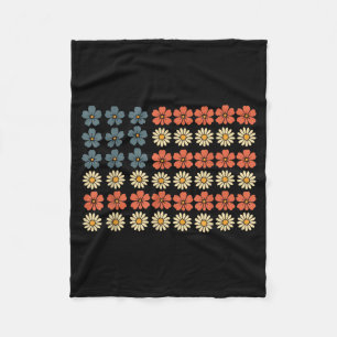 Retro Patriotic Daisy Flower American Flag Women 4 Fleece Blanket