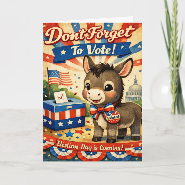 Retro Patriotic Donkey Vote Reminder Card (Front)