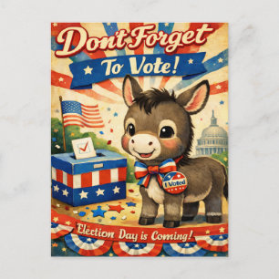 Retro Patriotic Donkey Vote Reminder Postcard