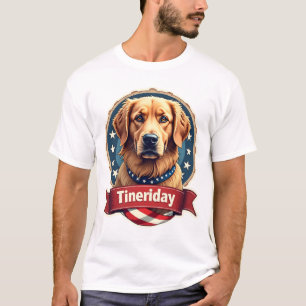 Retro Patriotic Golden Retriever Engraving Tee