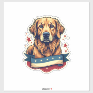Retro Patriotic Golden Retriever Engraving Tee 4