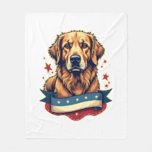 Retro Patriotic Golden Retriever Engraving Tee 4 Fleece Blanket