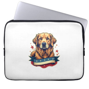 Retro Patriotic Golden Retriever Engraving Tee 4 Laptop Sleeve