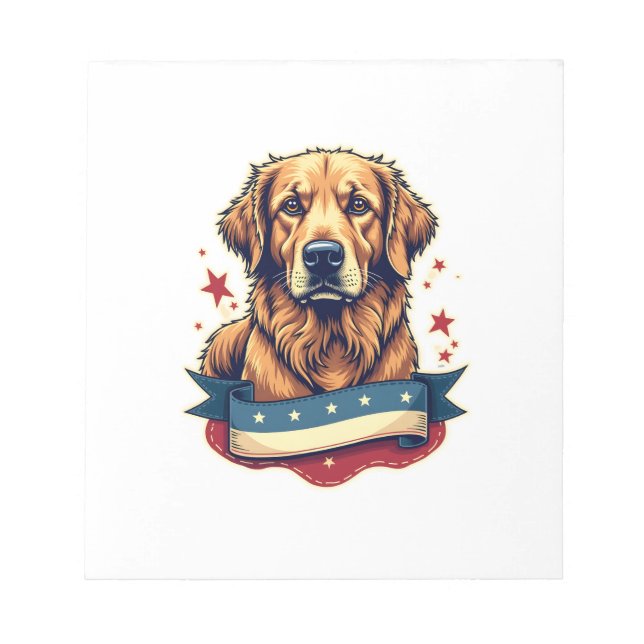 Retro Patriotic Golden Retriever Engraving Tee 4 Notepad (Front)