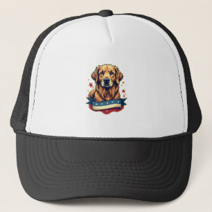 Retro Patriotic Golden Retriever Engraving Tee 4 Trucker Hat