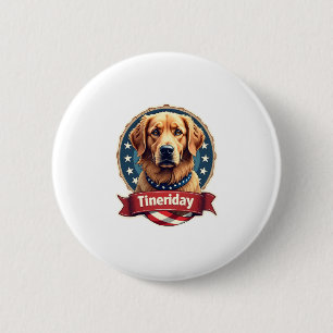 Retro Patriotic Golden Retriever Engraving Tee 6 Cm Round Badge