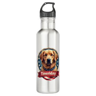 Retro Patriotic Golden Retriever Engraving Tee 710 Ml Water Bottle