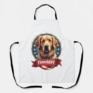 Retro Patriotic Golden Retriever Engraving Tee Apron