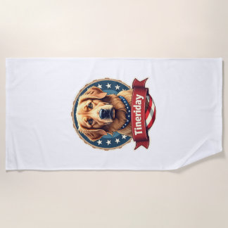 Retro Patriotic Golden Retriever Engraving Tee Beach Towel