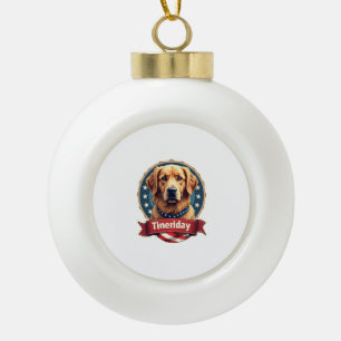 Retro Patriotic Golden Retriever Engraving Tee Ceramic Ball Christmas Ornament