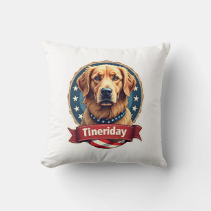 Retro Patriotic Golden Retriever Engraving Tee Cushion
