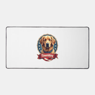 Retro Patriotic Golden Retriever Engraving Tee Desk Mat
