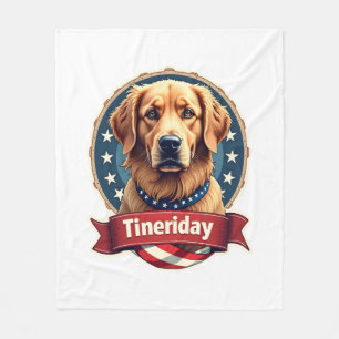 Retro Patriotic Golden Retriever Engraving Tee Fleece Blanket