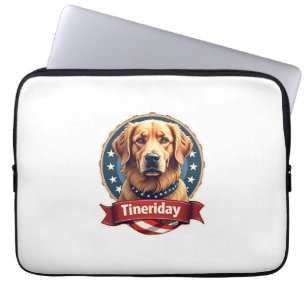 Retro Patriotic Golden Retriever Engraving Tee Laptop Sleeve