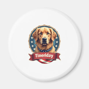 Retro Patriotic Golden Retriever Engraving Tee Magnet