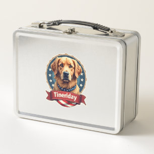 Retro Patriotic Golden Retriever Engraving Tee Metal Lunch Box