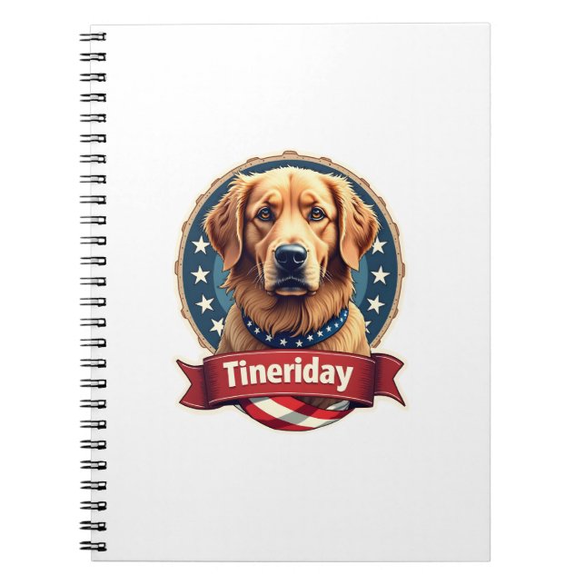 Retro Patriotic Golden Retriever Engraving Tee Notebook (Front)