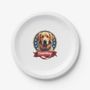 Retro Patriotic Golden Retriever Engraving Tee Paper Plate