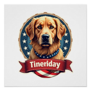 Retro Patriotic Golden Retriever Engraving Tee Poster