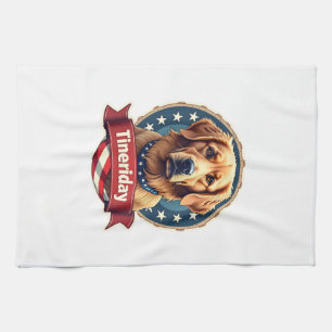 Retro Patriotic Golden Retriever Engraving Tee Tea Towel