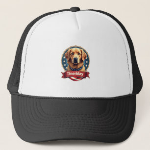 Retro Patriotic Golden Retriever Engraving Tee Trucker Hat