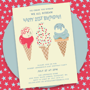 Retro Patriotic Ice Cream Cone 21st Birthday Invitation