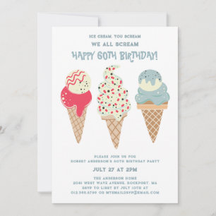Retro Patriotic Ice Cream Cone 60th Birthday Invitation