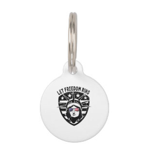 Retro Patriotic Let Freedom Ring July 4th Pet Tag
