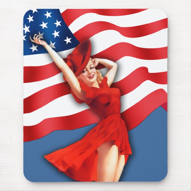 Retro Patriotic Pin-up Girl Mouse Pad (Front)