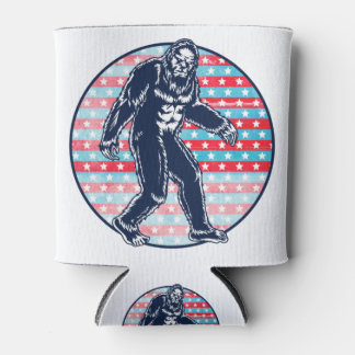 Retro Patriotic Sasquatch | 4th of July Bigfoot Can Cooler
