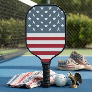 Retro Patriotic Stars and Stripes American Flag Pickleball Paddle