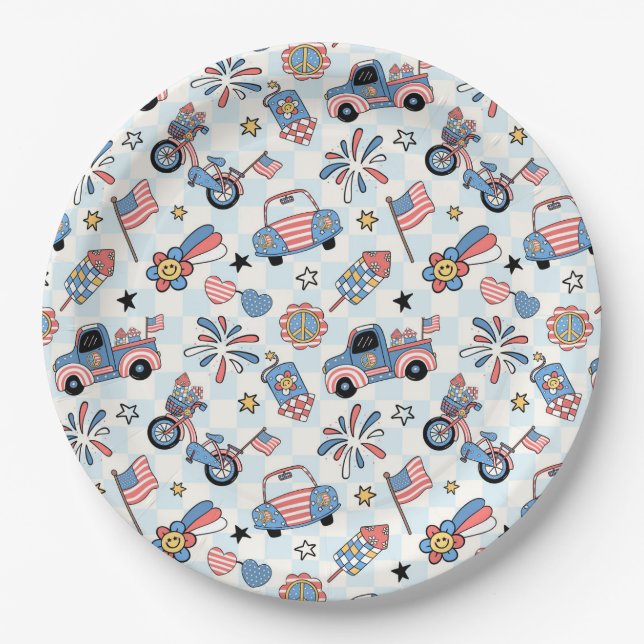 Retro Patriotic USA 4th of July Paper Plate (Front)