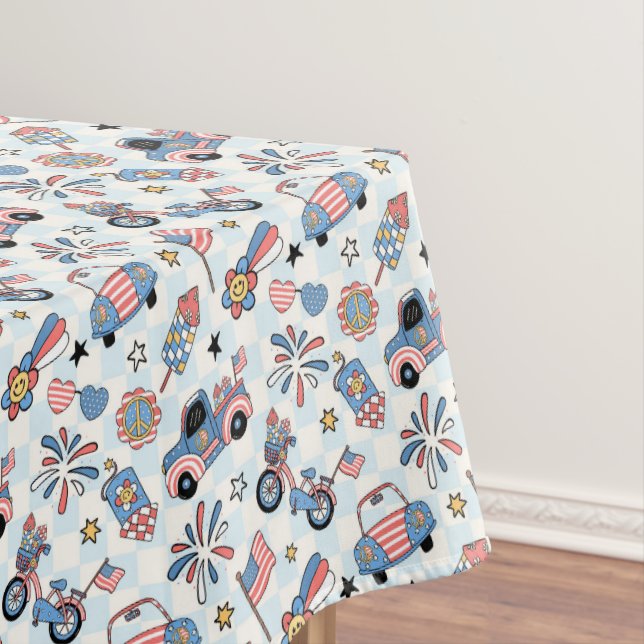 Retro Patriotic USA 4th of July Tablecloth (In Situ)