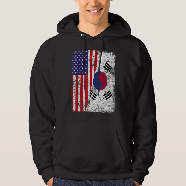 Retro Patriotic Usa American Flag South Korea Flag Hoodie (Front)