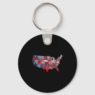 Retro patriotic usa map patchwork vintage america key ring