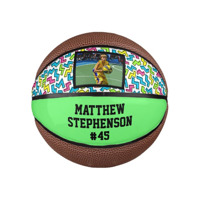 Retro Pattern 80s Bright Photo Basketball Ball (Front)