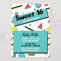 Retro Pattern 90s Themed Sweet Sixteen