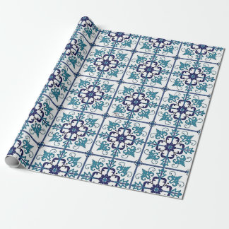 retro pattern Blue tile Wrapping Paper