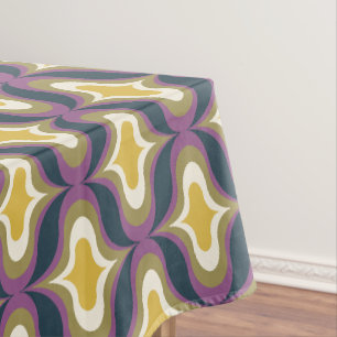 Retro Pattern Blue Yellow Berry White Tablecloth